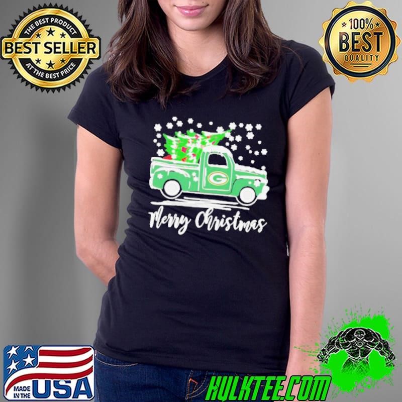 Green Bay Packers Car Carrying Christmas Tree Merry Christmas shirt