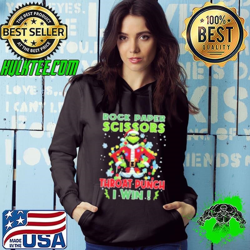 Grinch Santa rock paper scissors throat punch I win Christmas Shirt