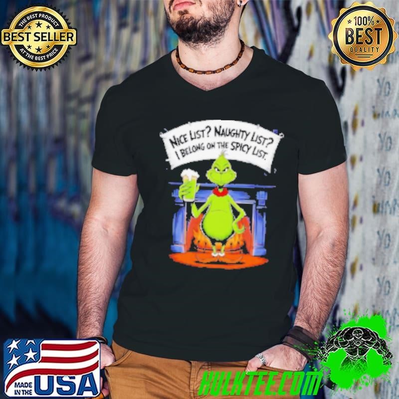 Grinch nice list naughty list I belong on the spicy list Christmas Guys V Neck