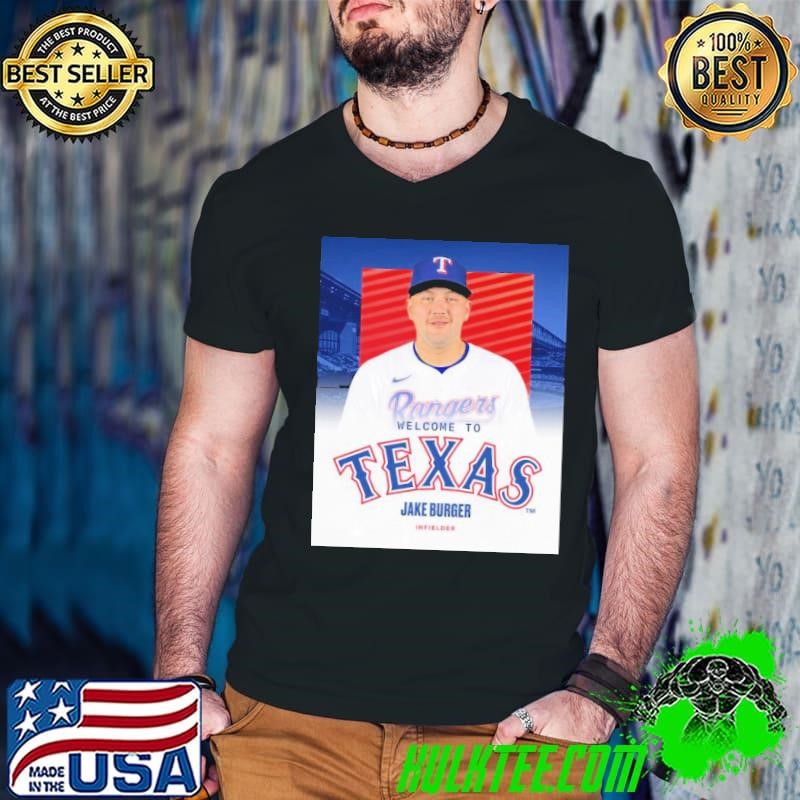 Jake Burger from the Miami Marlins Welcome To Texas Rangers 2025 Poster shirt
