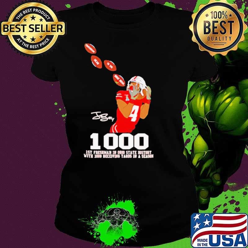 Jeremiah Smith 1000 1st freshman on Ohio State Buckeyes signature shirt