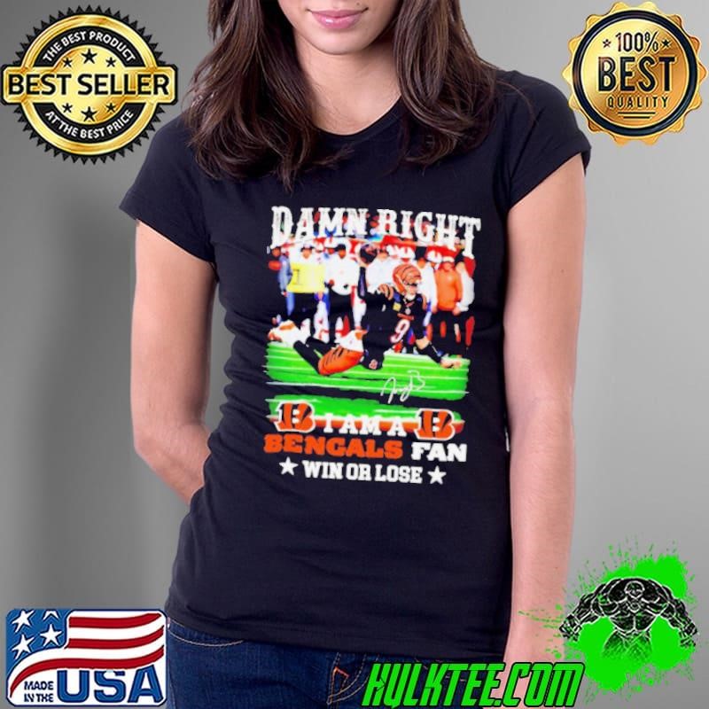 Joe Burrow Superman damn right I am a Bengals fan win or lose Ladies Tee