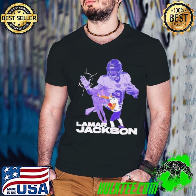 Lamar Jackson Baltimore Ravens NFL football stiff arm vintage shirt