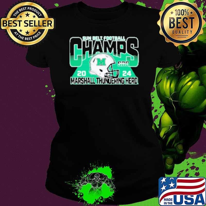 Marshall Thundering Herd Blue 84 Unisex 2024 Sun Belt Football Conference Champions Ladies tee