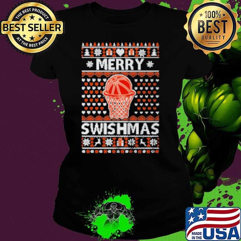 Merry Swishmas Xmas Ugly Christmas Basketball Lover Ladies tee