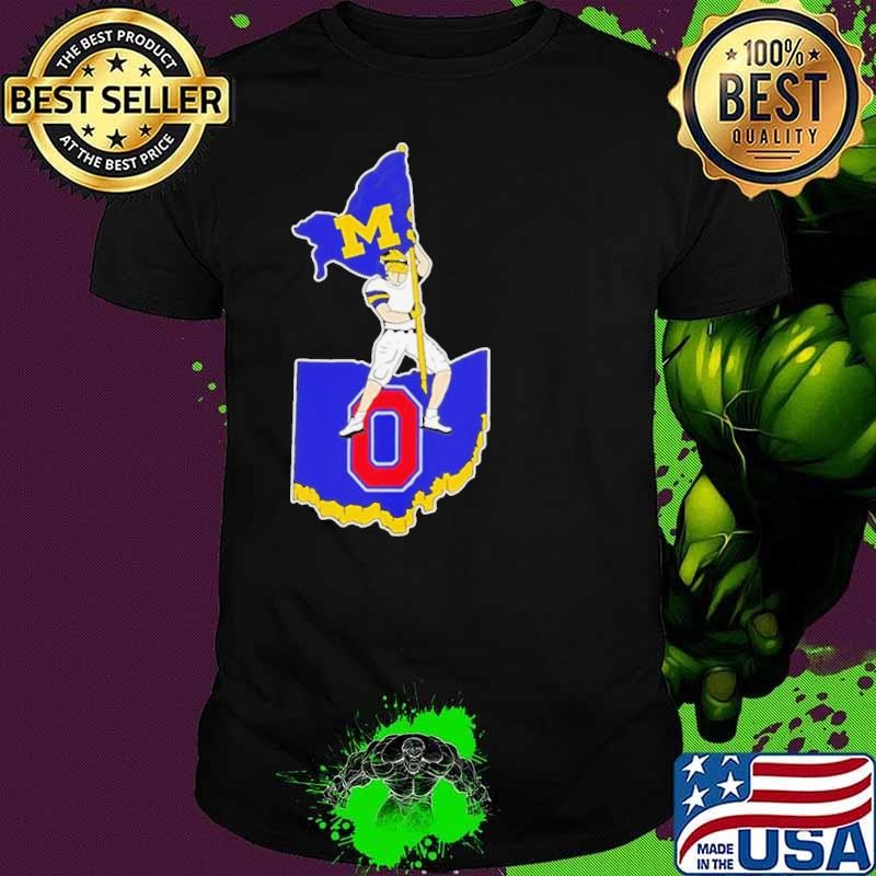 Michigan Wolverines flag plant Ohio State Buckeyes shirt