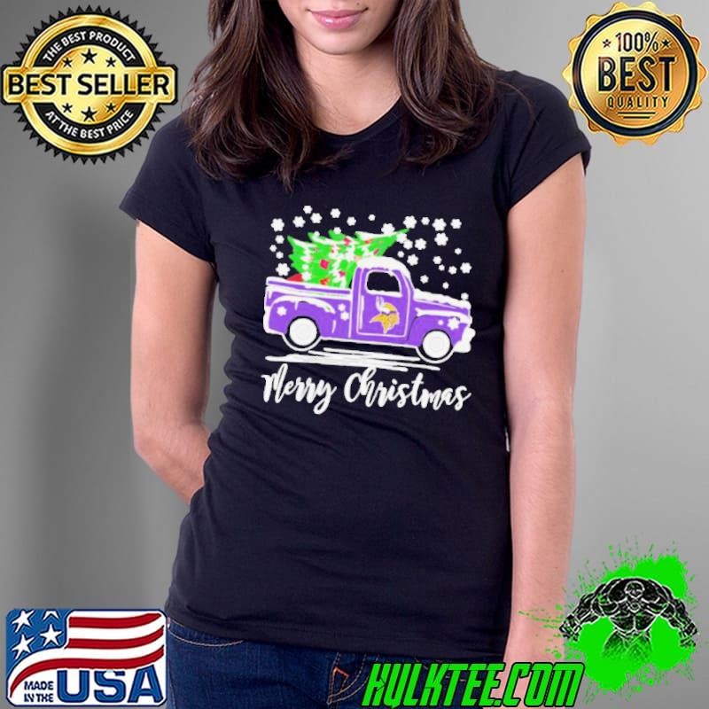 Minnesota Vikings Car Carrying Christmas Tree Merry Christmas Ladies Tee