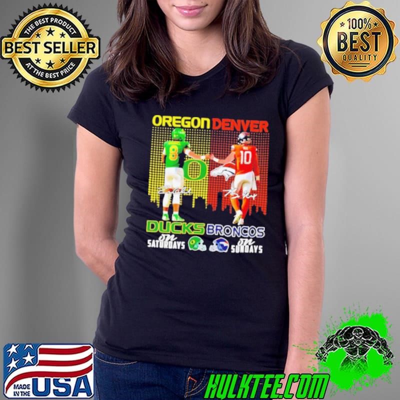 Oregon Ducks on saturdays and Denver Broncos on sunday city skyline signature Ladies Tee