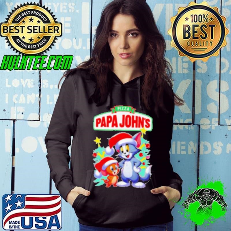 Pizza Papa John's Tom and Jerry Santa hat Merry Christmas Shirt