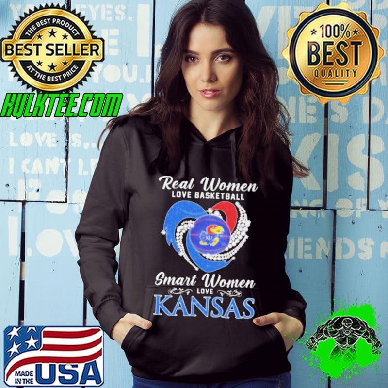 Real Women Love Basketball Smart Women Love Kansas Jayhawks Diamond Heart 2024 Hoodie