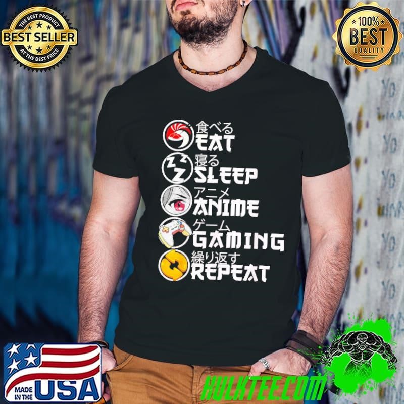 Retro Eat Sleep Anime Gaming Repeat Kawaii Anime Manga Gamer Guys V Neck