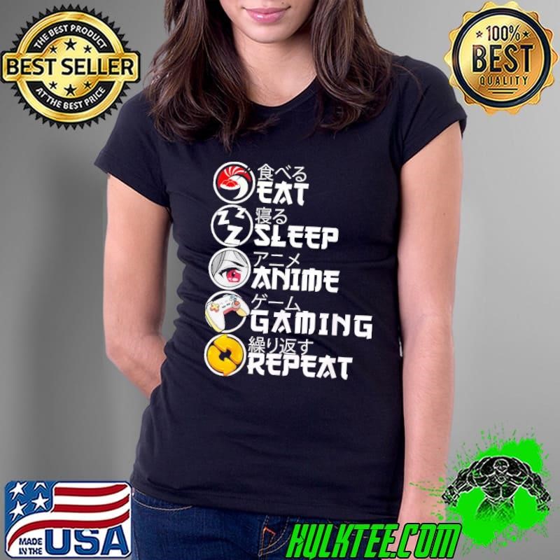 Retro Eat Sleep Anime Gaming Repeat Kawaii Anime Manga Gamer Ladies Tee