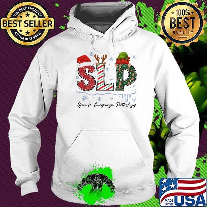 SLP Speech Language Pathologist Christmas Santa Hat And Elf Hat T-Shirt