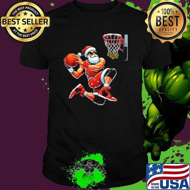 Santa Basketball Player Dunking Xmas Christmas Basketball Shirt
