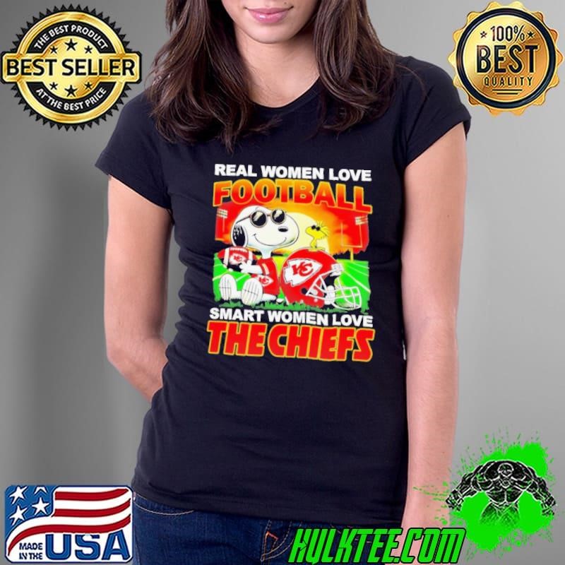 Snoopy real women love football smart the women love The Chiefs Ladies Tee