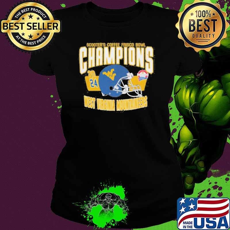 West Virginia Mountaineers Scooter’s Coffee Frisco Bowl Champions 2024 Helmet Shirt