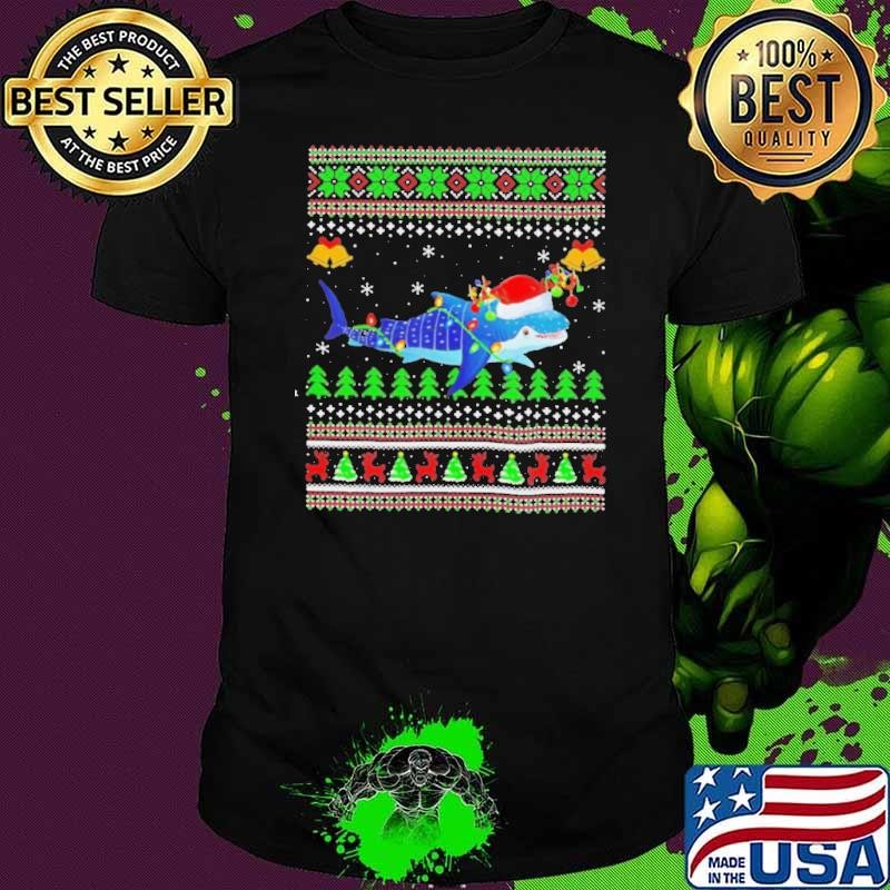 Whale shark lighting Christmas ugly hat santa shirt