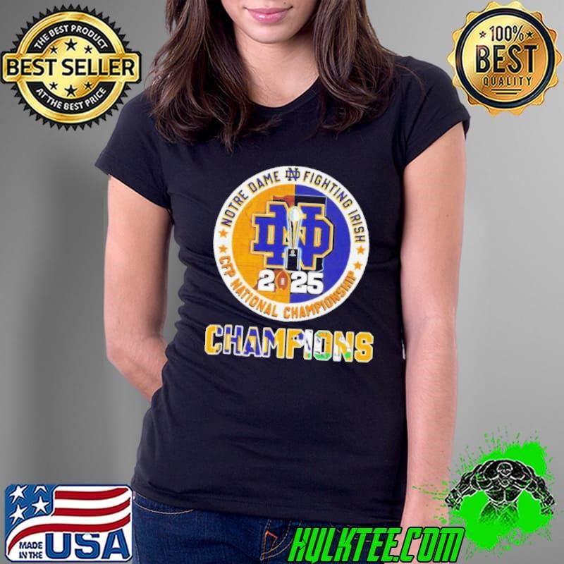 2025 CFP National Championship Trophy Notre Dame Fighting Irish Logo Ladies Tee