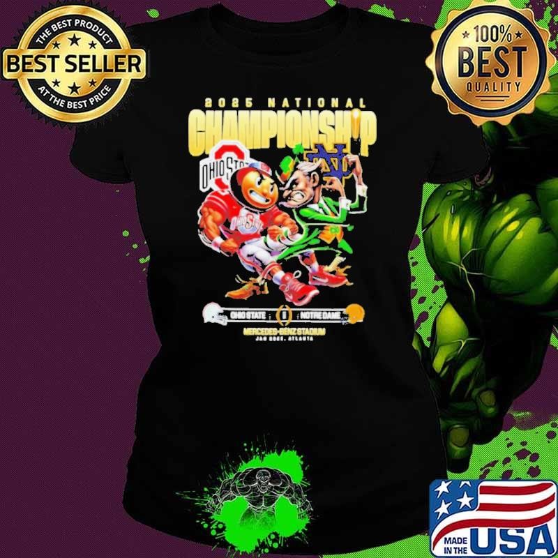 2025 National Championship Ohio State Buckeyes vs Notre Dame Fighting Irish Mascots Mercedes Benz Stadium Ladies tee