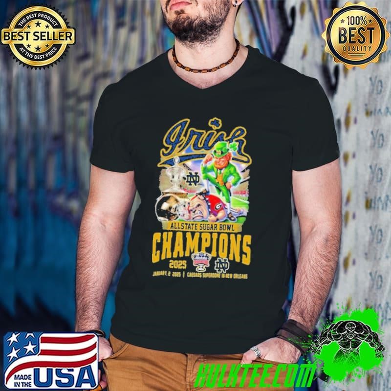 Allstate Sugar Bowl 2025 Notre Dame Fighting Irish Champions January 2 2025 Caesars Superdome In New Orleans Mascot Guys V Neck