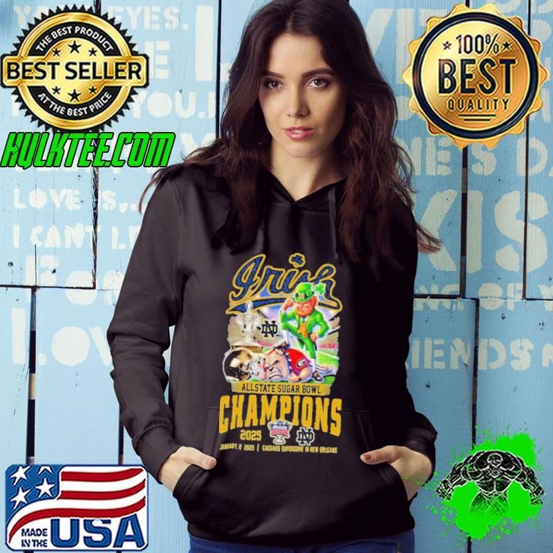 Allstate Sugar Bowl 2025 Notre Dame Fighting Irish Champions January 2 2025 Caesars Superdome In New Orleans Mascot Shirt