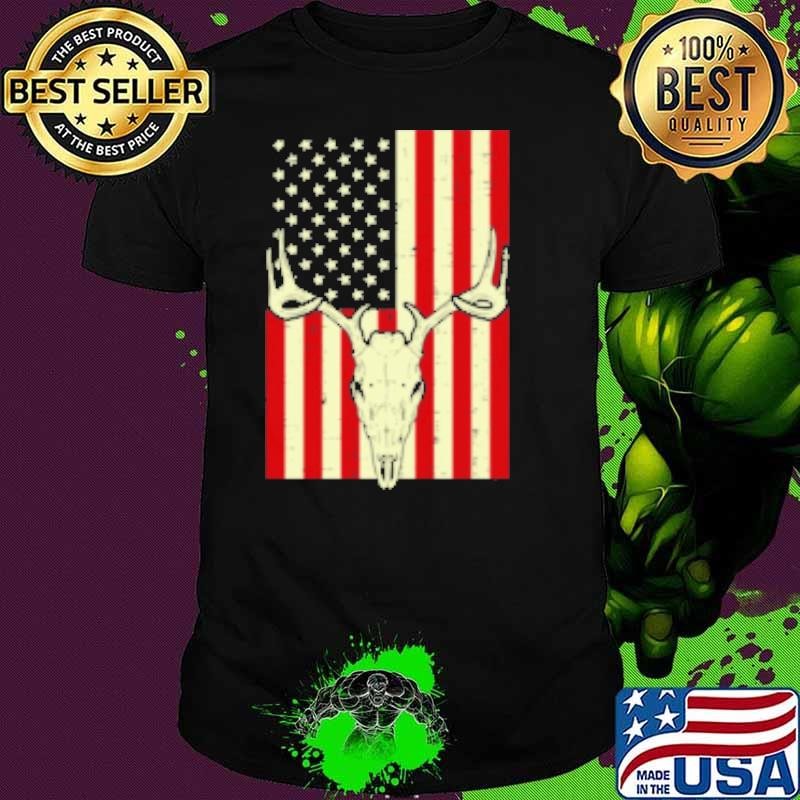 American Flag Deer Skull Vintage Hunting Patriotic Hunt Dad Shirt