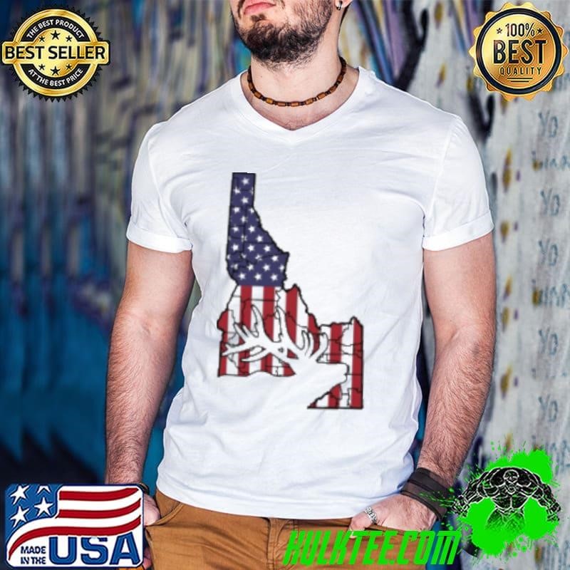 Cool Idaho State Elk Us Flag Funny Deer Animal Hunter Gift Pullover Shirt