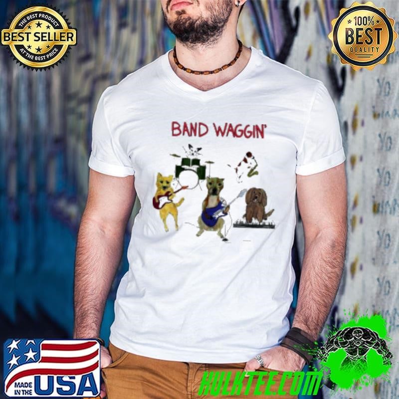 Dog band waggin art Guys V Neck