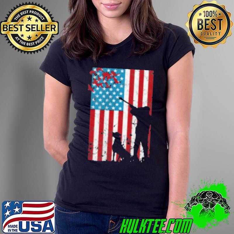 Duck Hunting Distressed Patriotic Gift American Usa Flag Ladies Tee