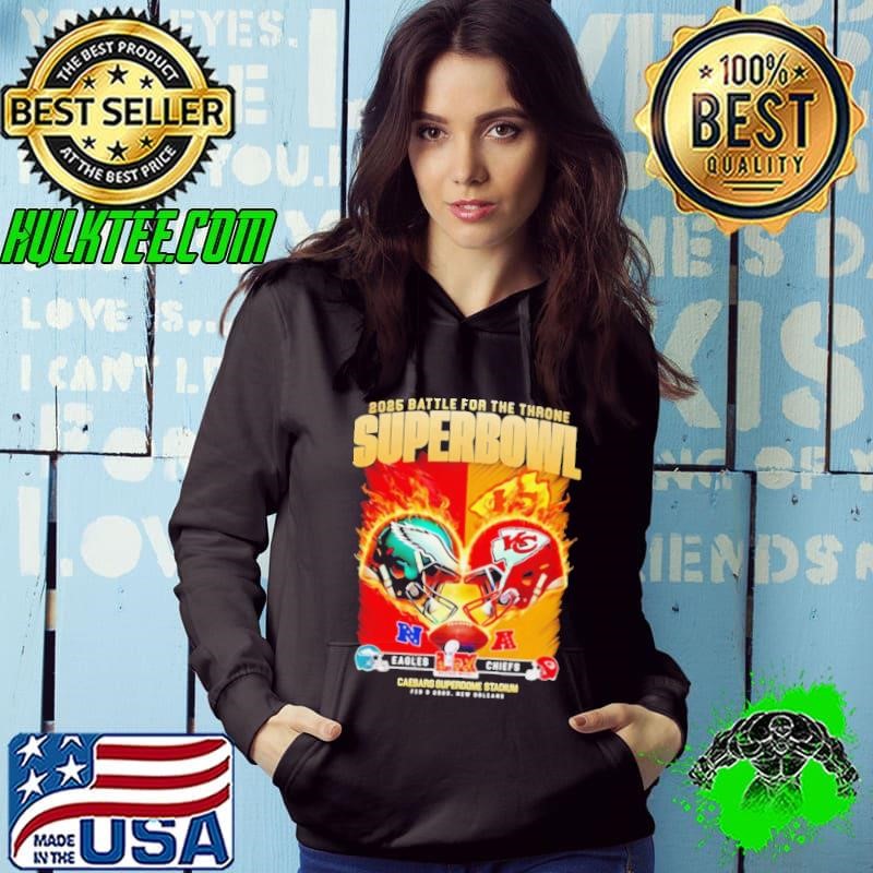 2025 Battle for the Throne Super Bowl Eagles vs Chiefs fire helmet shirt