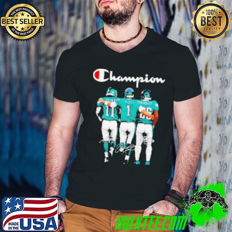 Champion Philadelphia Eagles Brown Hurts and Barkley signatures Shirt