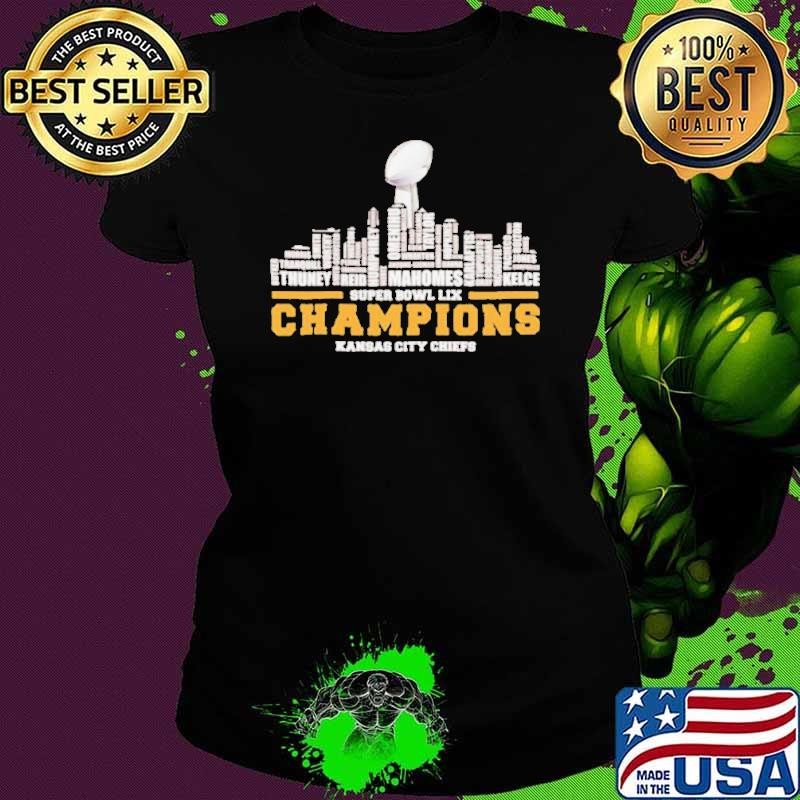 Kansas City Chiefs 2025 Super Bowl LIX champions team players city skyline shirt
