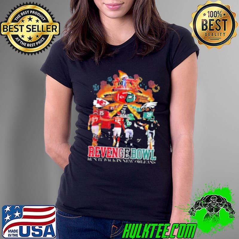 Kansas City Chiefs And Philadelphia Eagles Revenge Bowl Signatures 2025 Ladies Tee