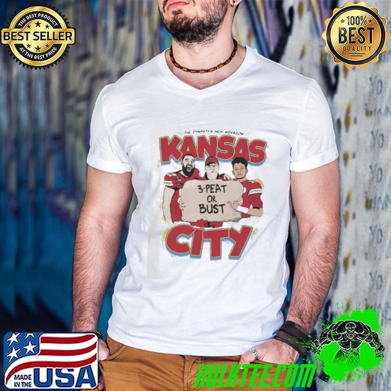 Kansas City Chiefs Kelce Mahomes 3 Peat or bust Guys V Neck