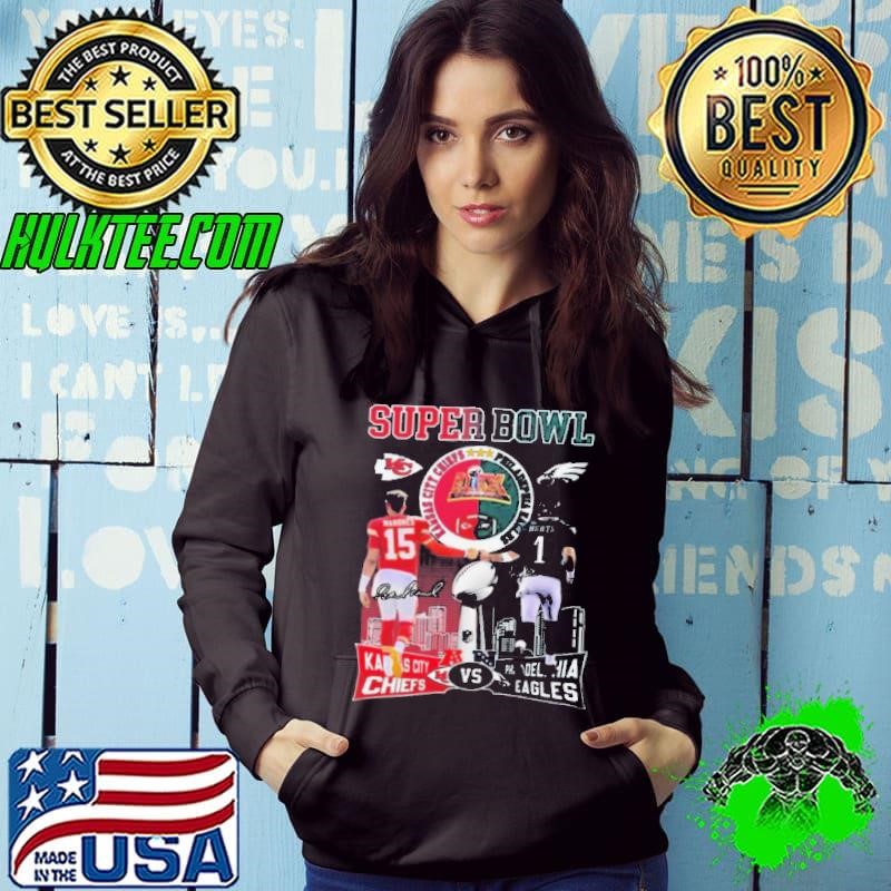 Kansas City Chiefs Mahomes And Philadelphia Eagles Hurts Super Bowl 2025 Signature Hoodie