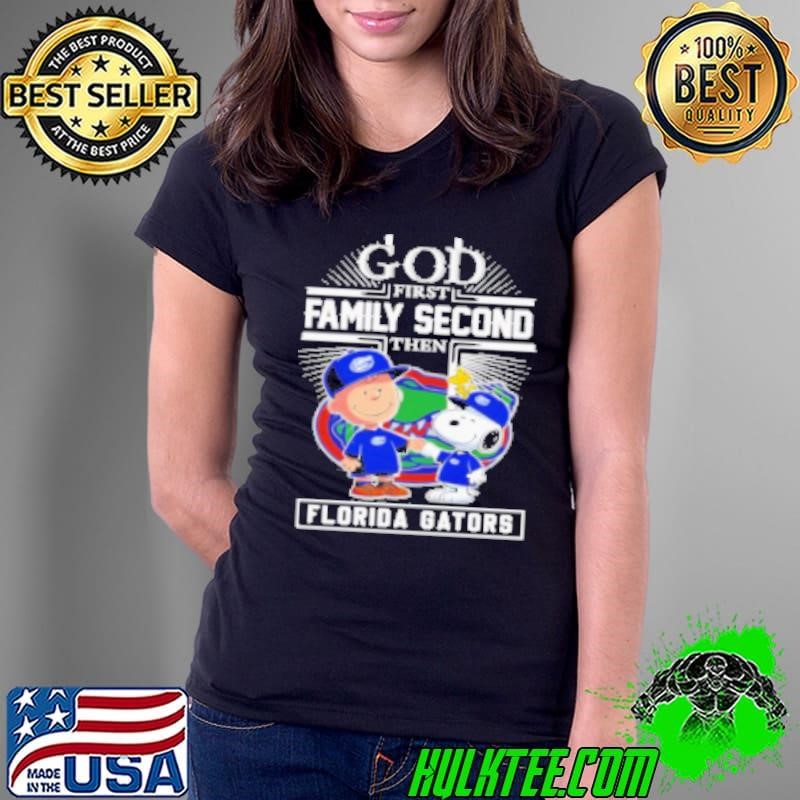 Peanuts God first family second then Florida Gators Ladies Tee
