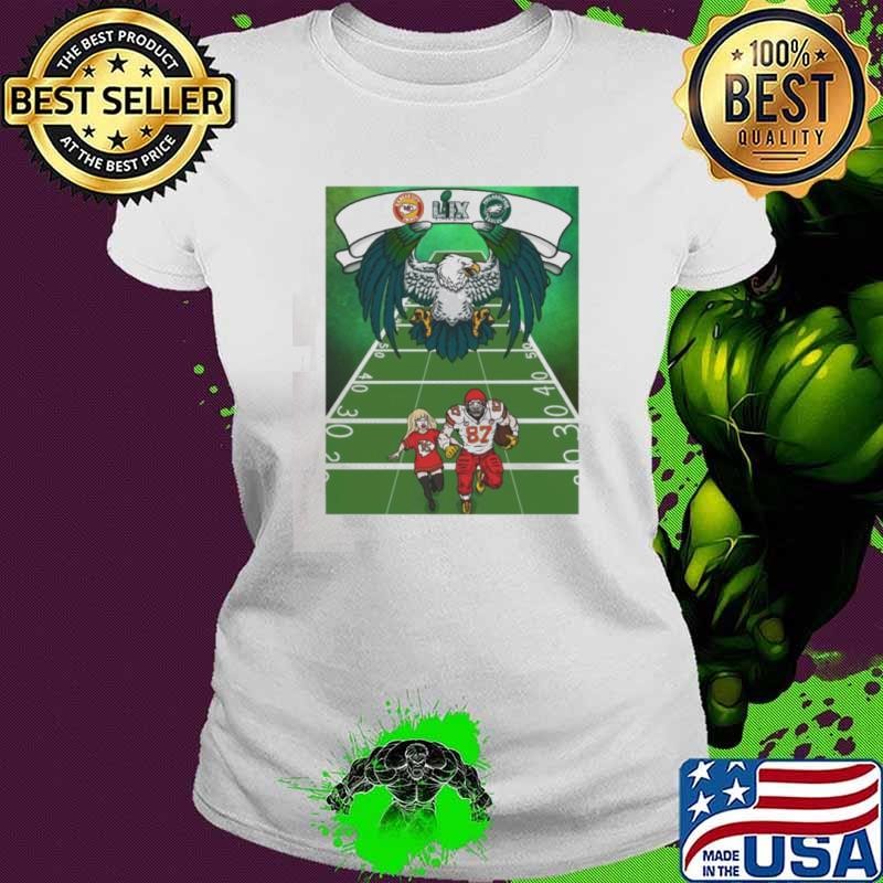 Poster Philadelphia Eagles Vs Kansas City Chiefs Super Bowl LIX Game Day Travis Kelce And Taylor Draw t shirt