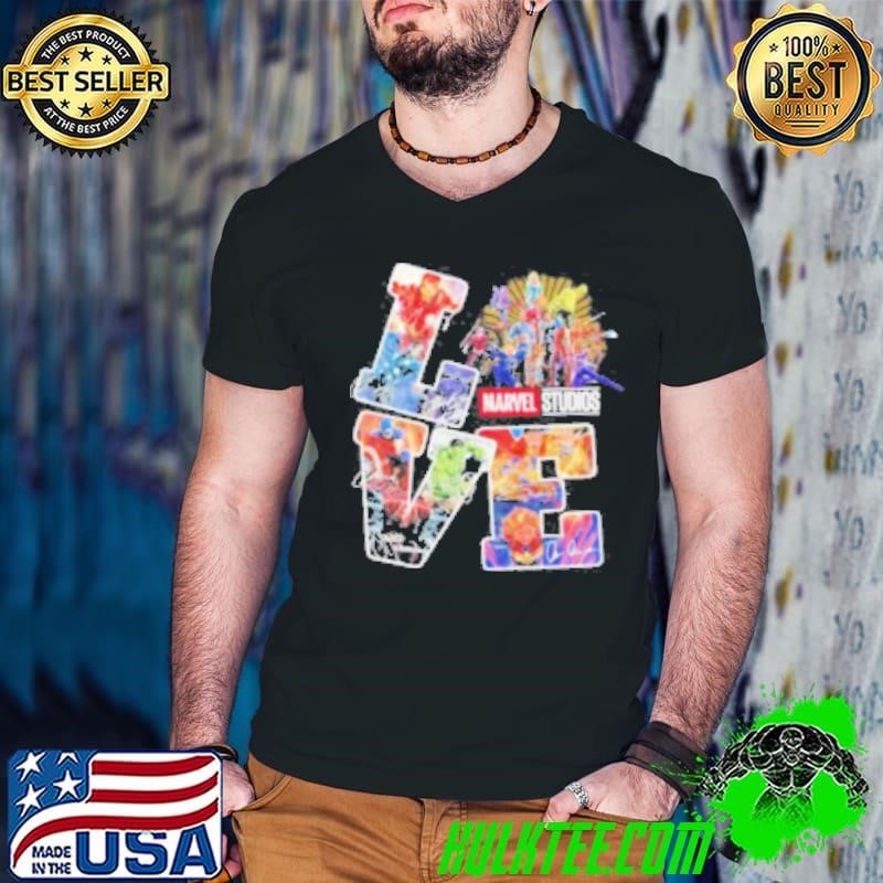 Premium love heroes art marvel studios iron man captain america thor black panther signatures Shirt