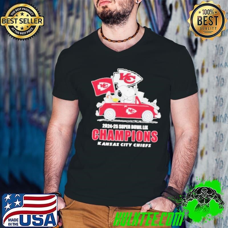 Snoopy And Woodstock Driving Car Kansas City Chiefs 2024 2025 Super Bowl LIX Champions shirts