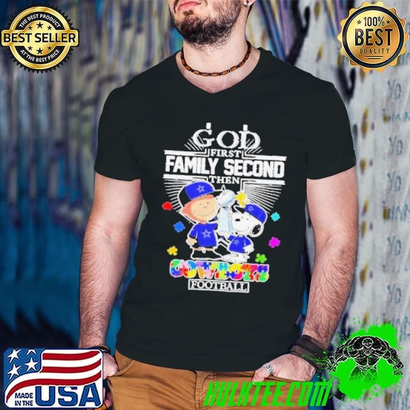 Snoopy and Charlie Brown god first family second then Dallas Cowboys football Guys V Neck