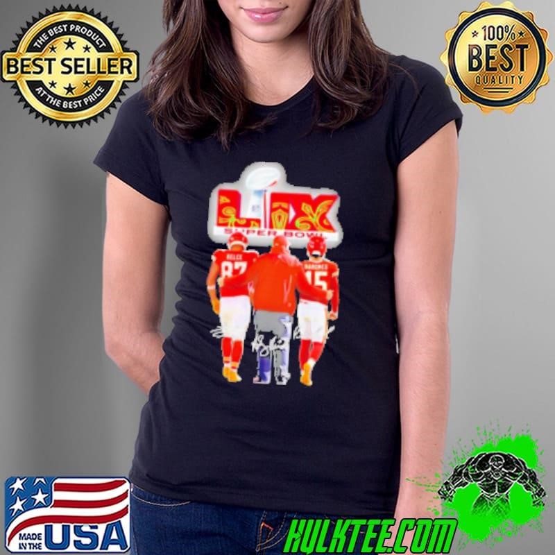 Super Bowl LIX Kelce Andy Reid and Mahomes signatures Ladies Tee