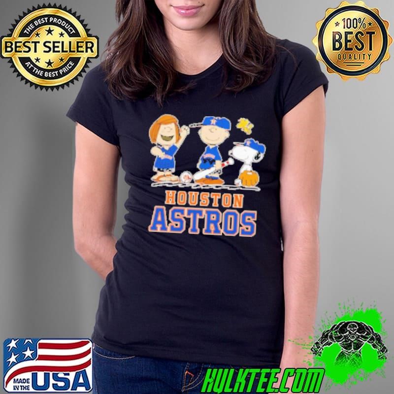 The Peanuts characters playing Houston Astros baseball Ladies Tee