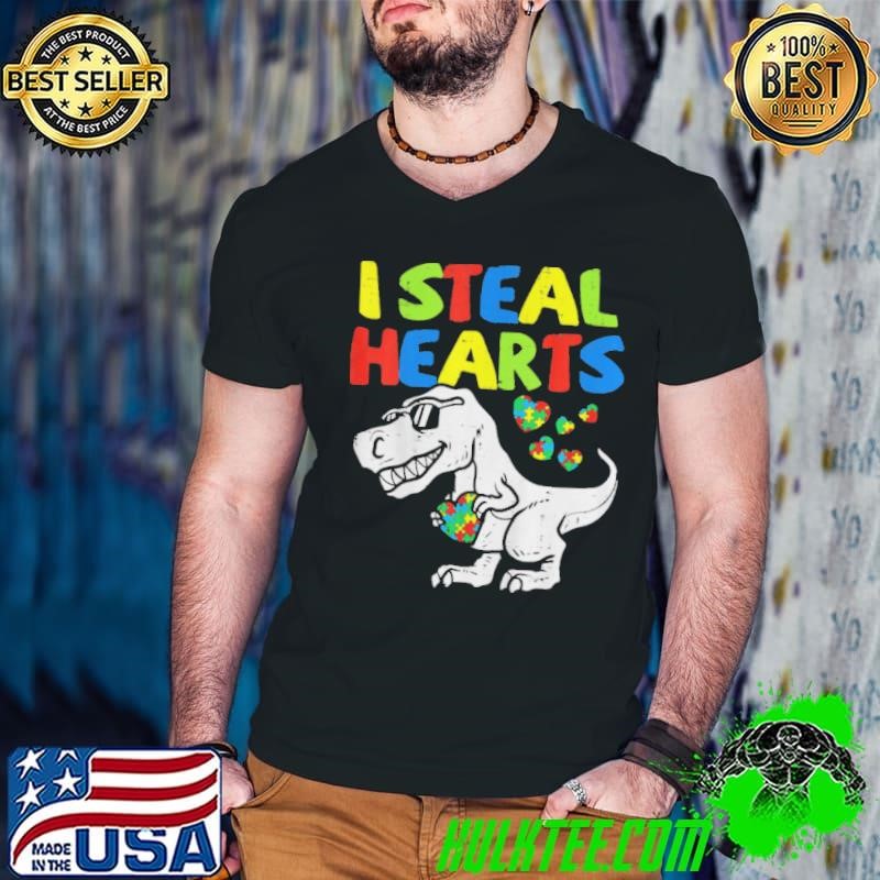 I Steal Hearts Puzzle Autism Awareness T Rex Dinosaurs Shirt