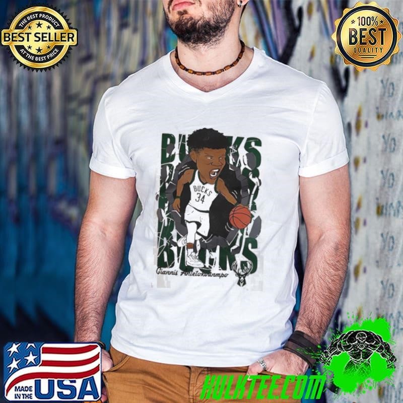 NBA Milwaukee Bucks 34 Giannis Antetokounmpo cartoon shirt