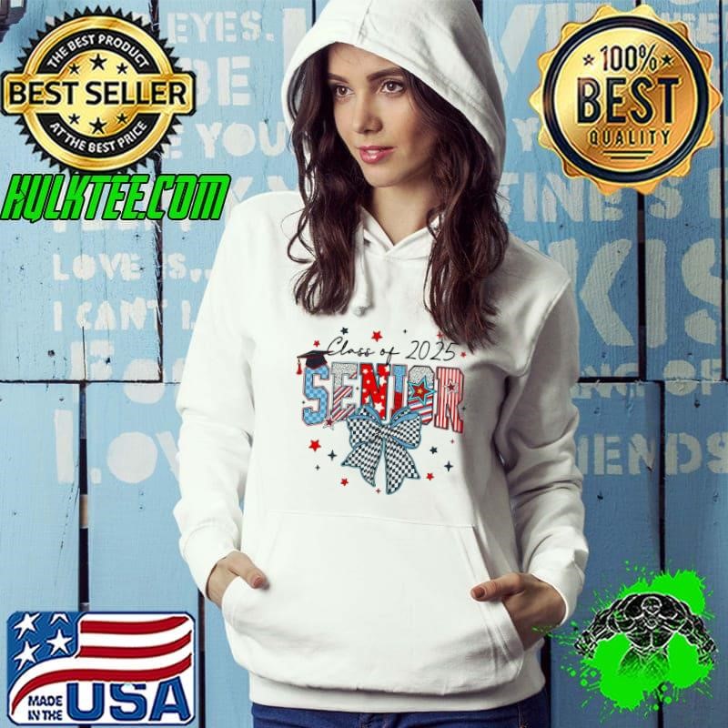 Retro Senior 2025 Class of 2025 Coquette Senior Checkered Usa Flag Hoodie