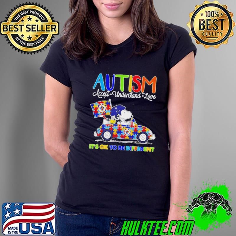 Snoopy Autism Accept Understand Love Its Ok To Be Different Winnipeg Jets Ladies Tee