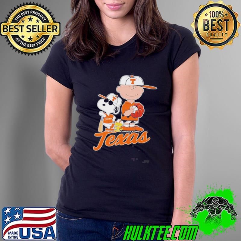 Snoopy Woodstock And Charlie Texas Baseball Ladies Tee