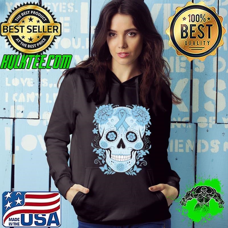 Sugar Skull Light Blue Ribbon Prostate Cancer Awareness Hoodie