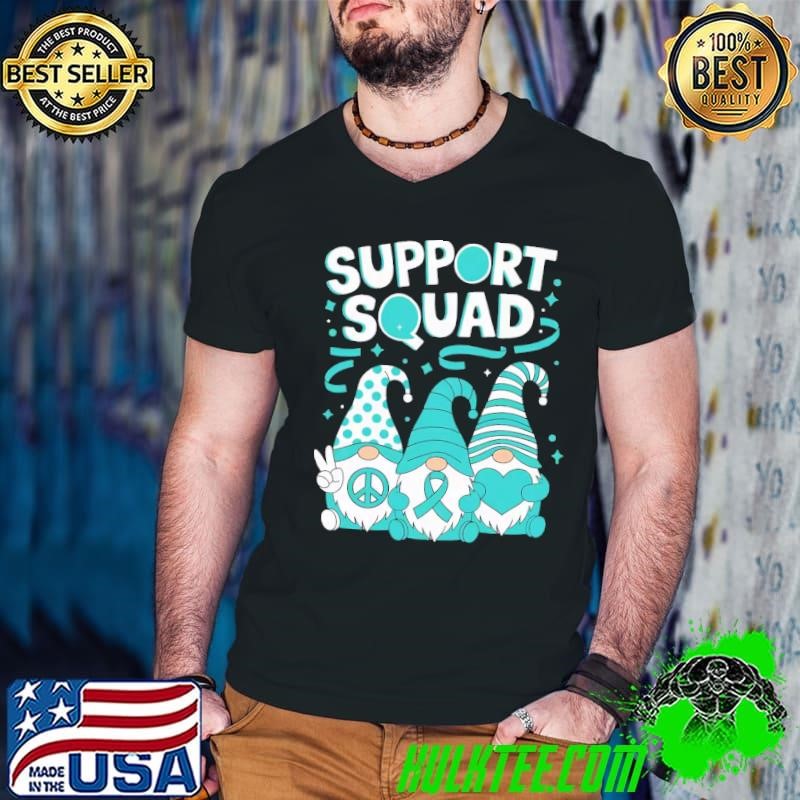 Support Squad Ovarian Cancer Awareness Gnomes & Teal Ribbon T-Shirt