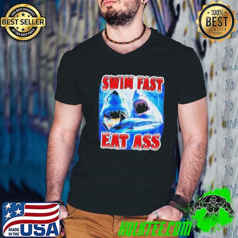 Swim Fast Eat Ass Shark Guys V Neck